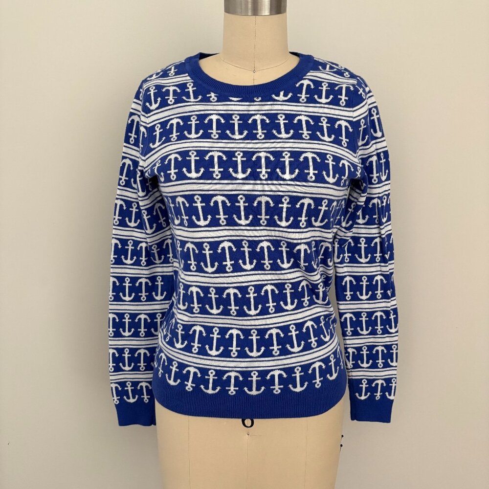 Vineyard Vines Women's Anchor Print Cotton Silk Blend Crew Neck Sweater Small